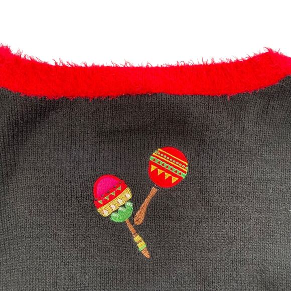 Feliz Navidad Sweater Womens 1X 16W 18W Embroidered Santa Reindeer Hot Peppers - Picture 5 of 14
